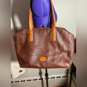 Fossil Leather Tote Purse Handbag Pocketbook Brown